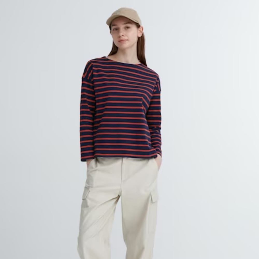Uniqlo striped long sleeve boat neck shirt